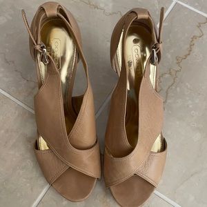 Coach platform heels tan leather
